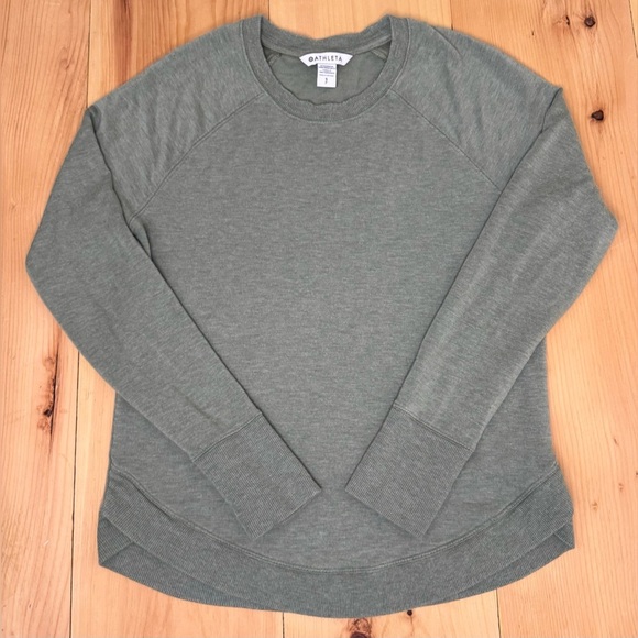 Athleta Mindset Tulip Edge Side Hem Soft Crew Neck Sweater in Olive Green Small - Picture 2 of 9